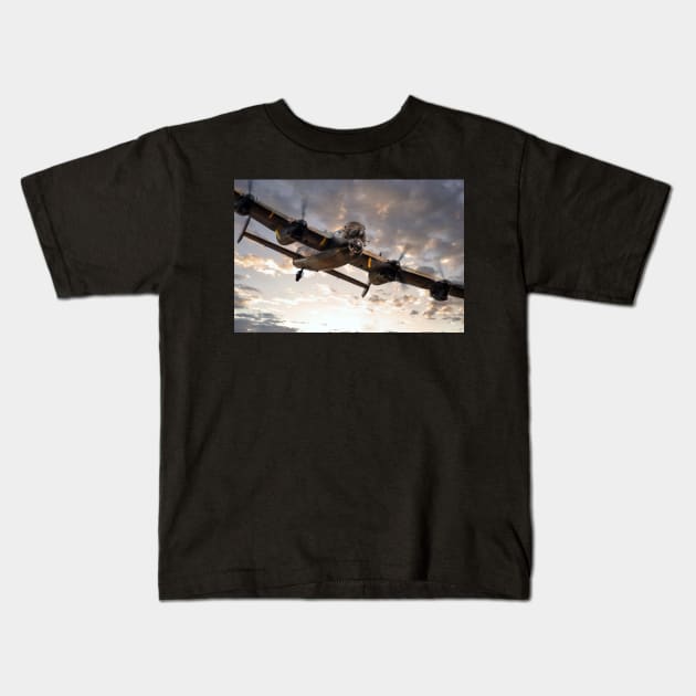 Lancaster Bomber Returns Kids T-Shirt by aviationart